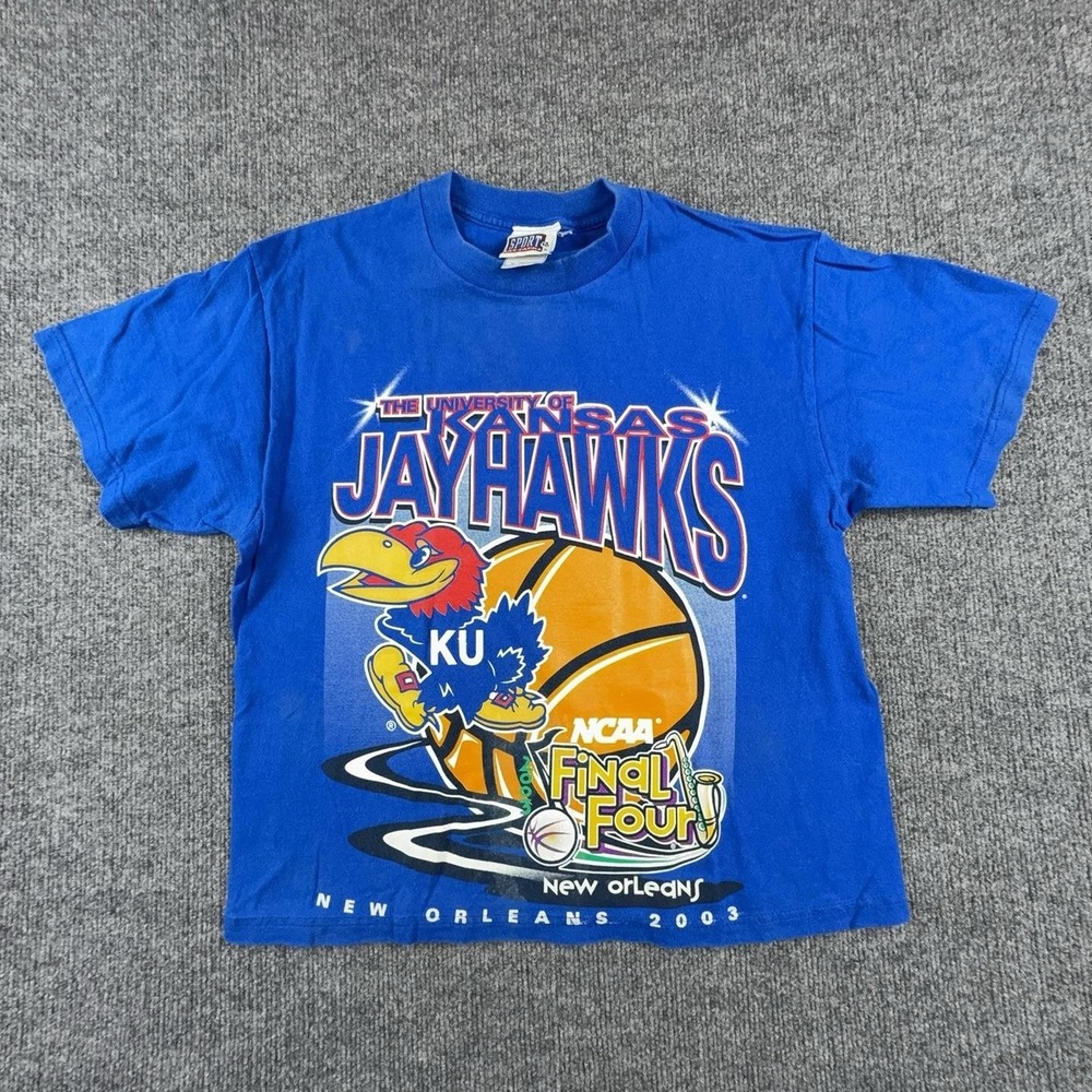 Vintage Kansas Jayhawks Shirt Mens Medium Blue NCAA Basketball Sport Attack 2003